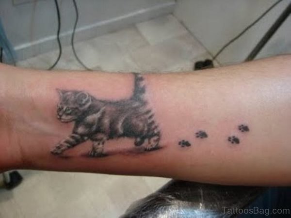 Walking  Cat Tattoo On Wrist