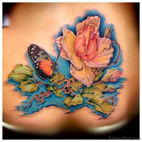 Water Color  Butterfly And Flower Tattoo