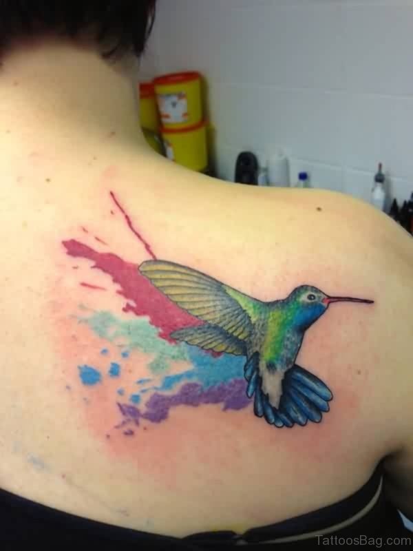 Watercolor Bird Tattoo On Right Back