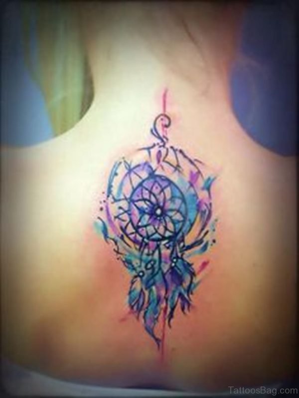Watercolor Dreamcatcher Tattoo On Back