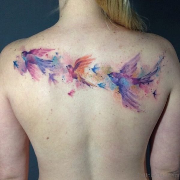 Watercolor Flying Birds Tattoo