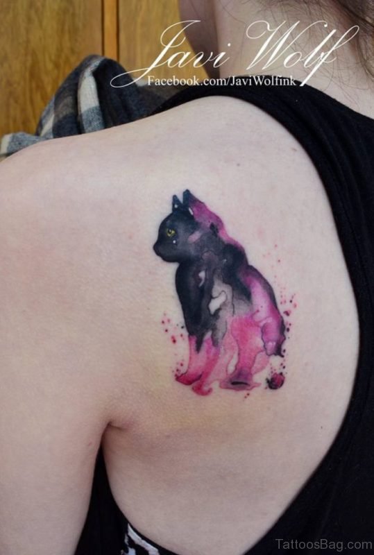 Watercolor Kitten Back Tattoo