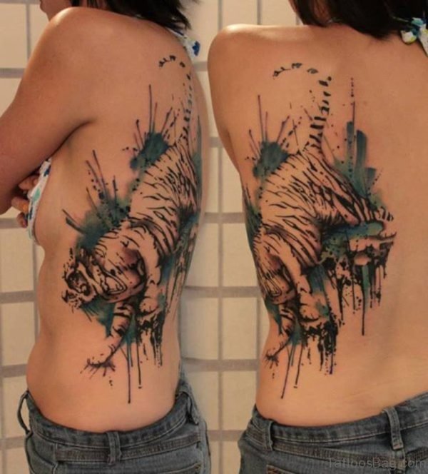 Watercolor Tiger Tattoo On Back