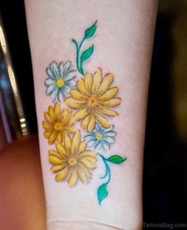 White And Yellow Daisy Tattoos On Wrist
