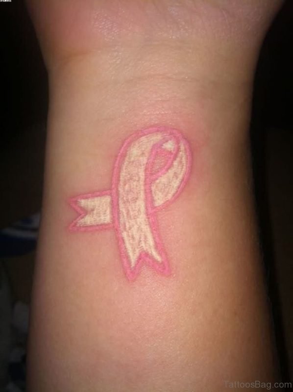 White Cancer Ribbon Wrist Tattoo