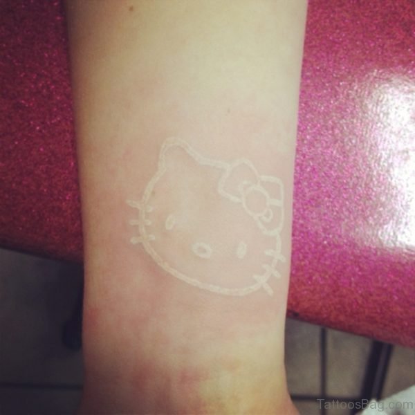 White Ink kitty Wrist Tattoo