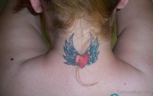 Winged Heart Neck Tattoo