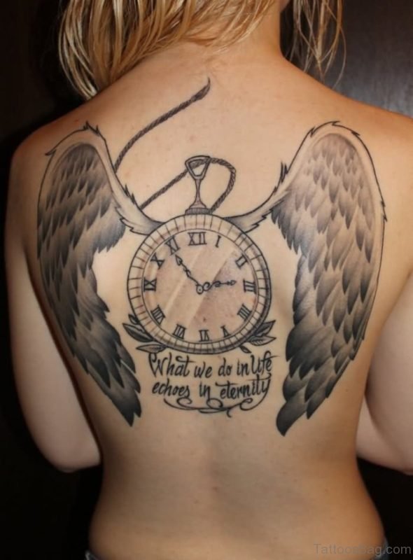 Wings And Clock Tattoo