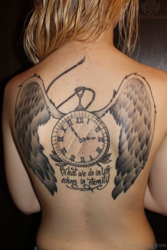 Wings And Clock Tattoo