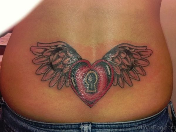Wings and Heart Tattoo On Lower Back