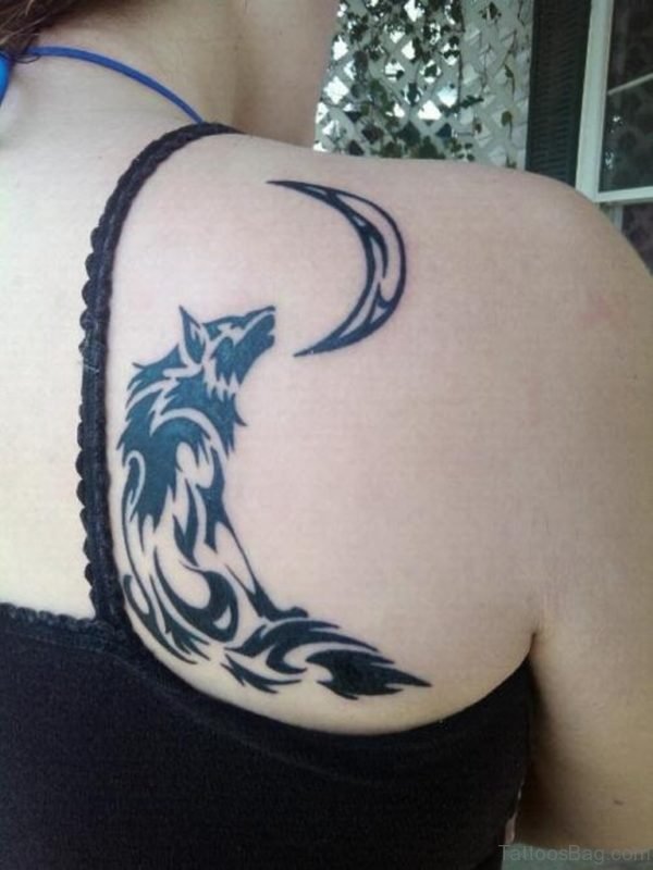 Wolf And Moon Tattoo On Back