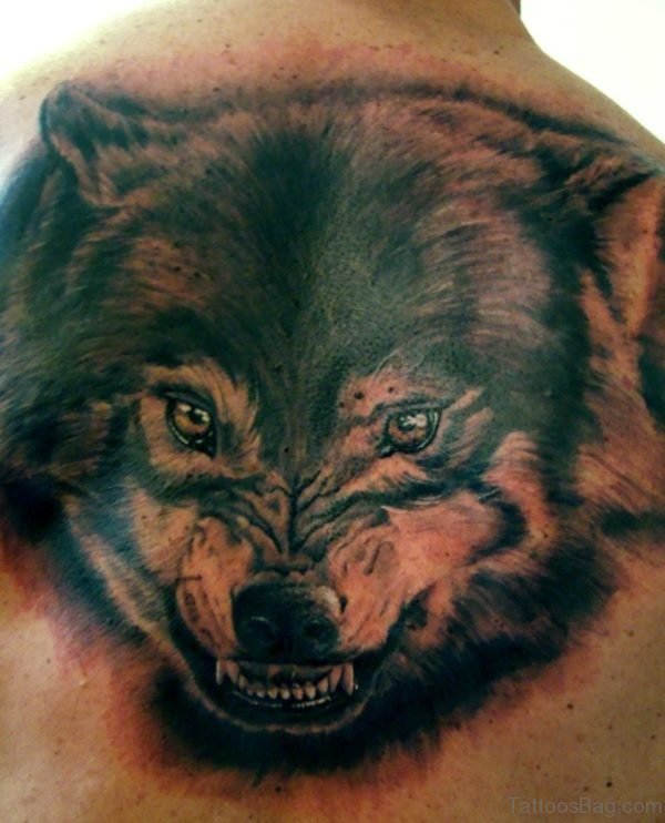 Wolf Face Tattoo On Back