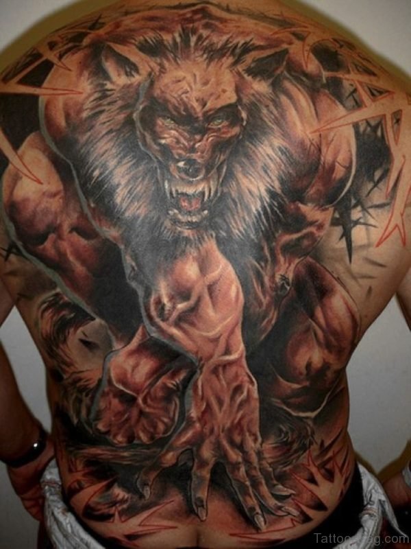 Wolf Tattoo Design On Full Back-