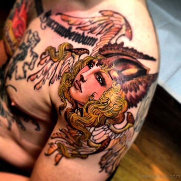 Woman Viking Wearing Helmet Tattoo