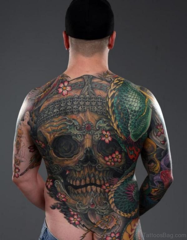 Wonderful Skull Tattoo On Full Back