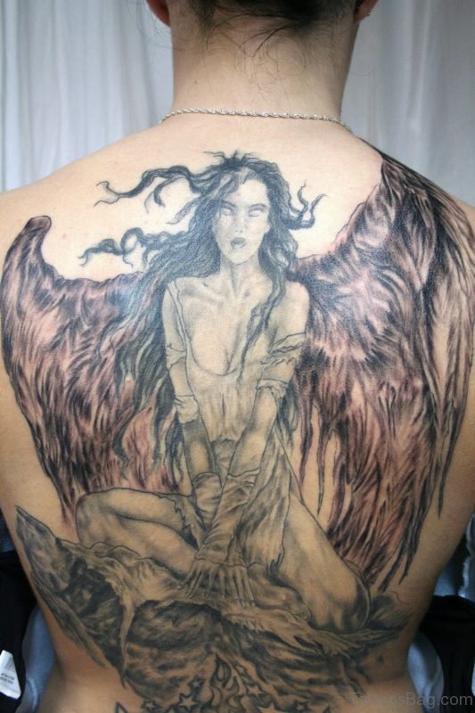 Wonderful Angel Tattoo On Full Back