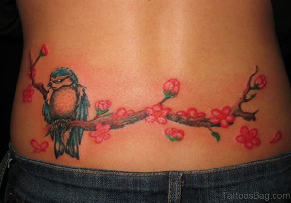 Wonderful Flower And Bird Tattoo