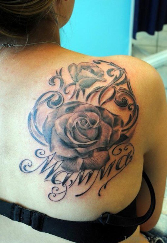 Wonderful Black Flower Tattoo For Shoulder Back