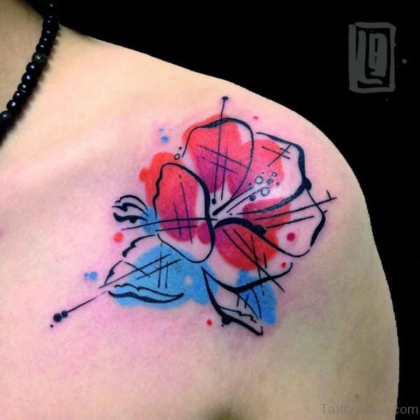 Wonderful Hibiscus Shoulder Tattoo