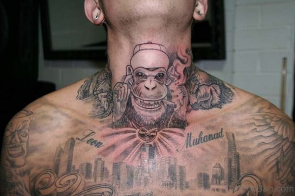 Wonderful Monkey Neck Tattoo