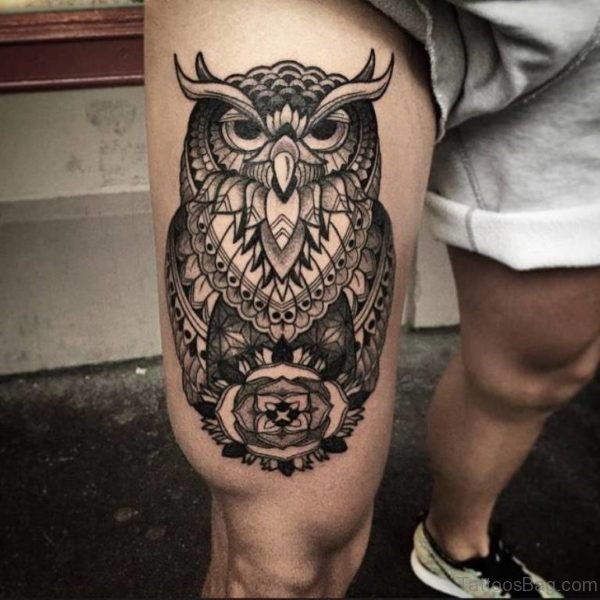 Wonderful Owl Tattoo On Thigh