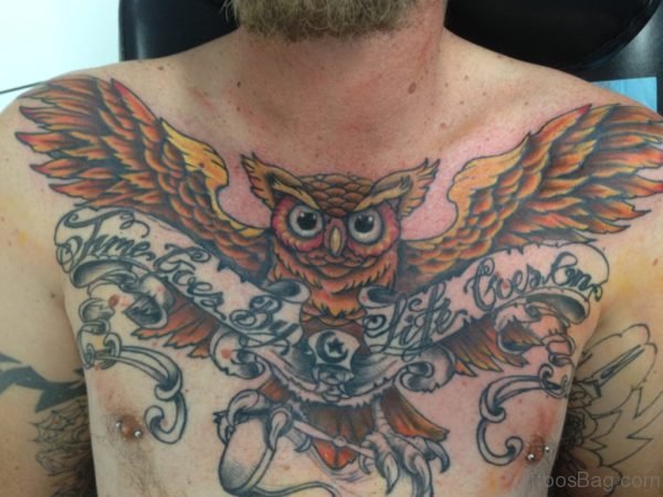 Wonderful Owl Tattoo On Chest