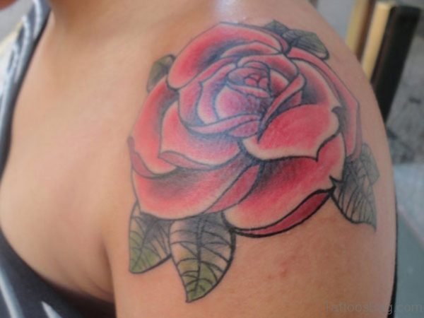 Wonderful Red Rose Shoulder Tattoo