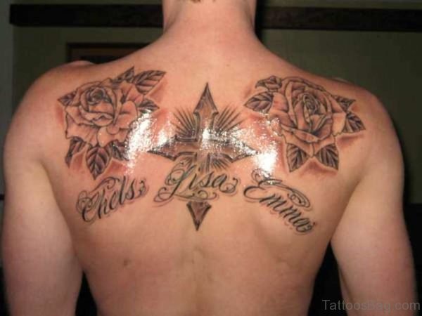 Wonderful Roses And Cross Tattoo