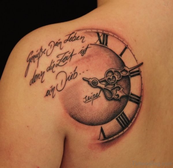 Wording And Clock Tattoo