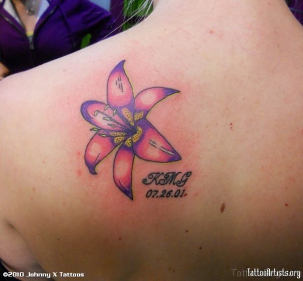 Wording And Lily Flower Tattoo
