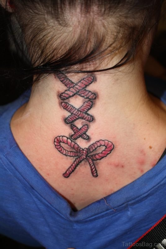 Yankee Cross Red Tattoo On Neck