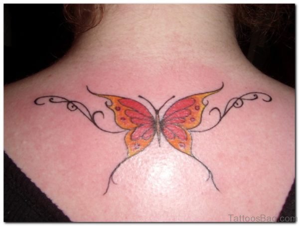 Yellow Butterfly Tattoo On Back