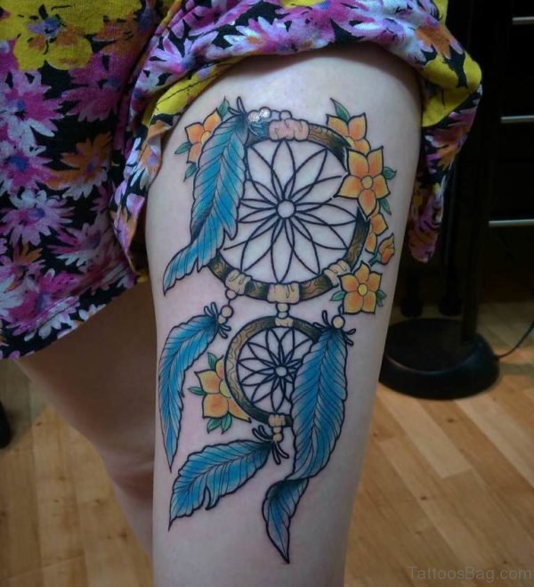 Yellow Flowers And Dreamcatcher Tattoo