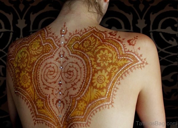 Yellow Henna Tattoo On Back