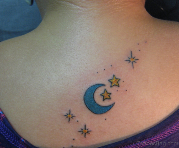 Yellow Star And Moon Tattoo