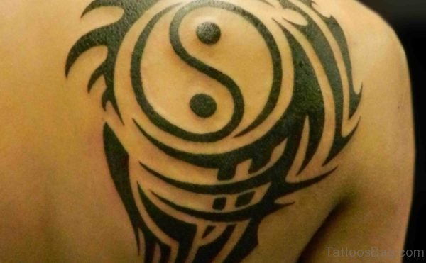 Yin Yang Tattoo On Right Shoulder Back