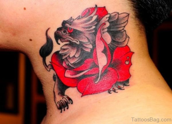 beautiful Lion Tattoo On Neck