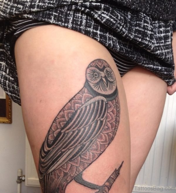 Black And Grey Geometric Style Owl Tattoo