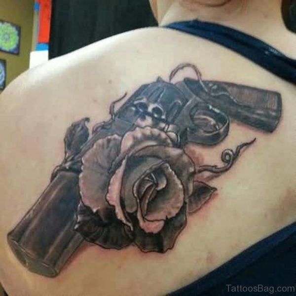 Gun  And  Rose  Tattoo On Back