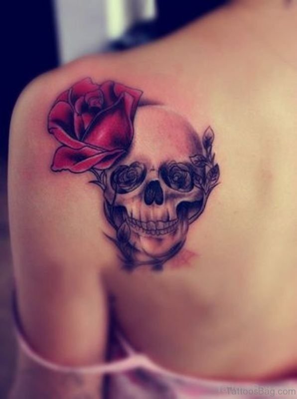 Red Rose And Skull Tattoo