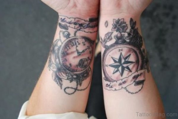 Stop Watch And Compass Tattoo