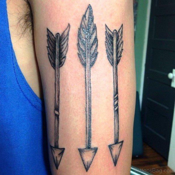 3 Black Ink Arrows Tattoo On Arm