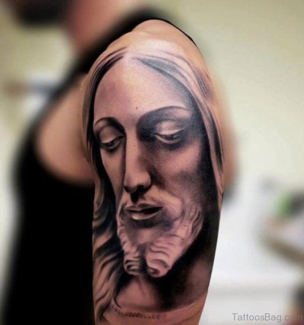 3D Jesus Tattoo On Shoulder