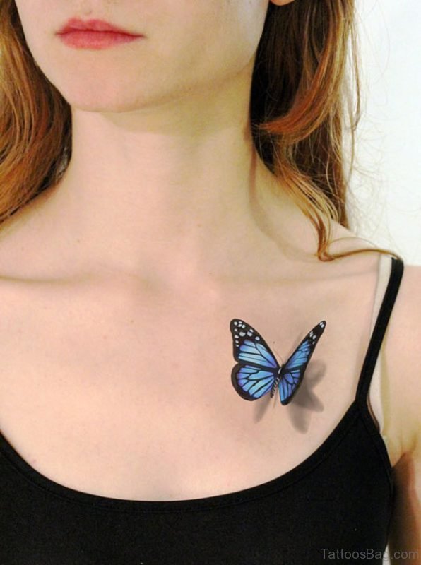 3D Realistic Black and Blue Butterfly Tattoo