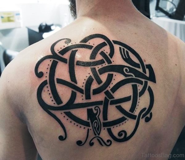Abstract Celtic Knot Back Tattoo On Male