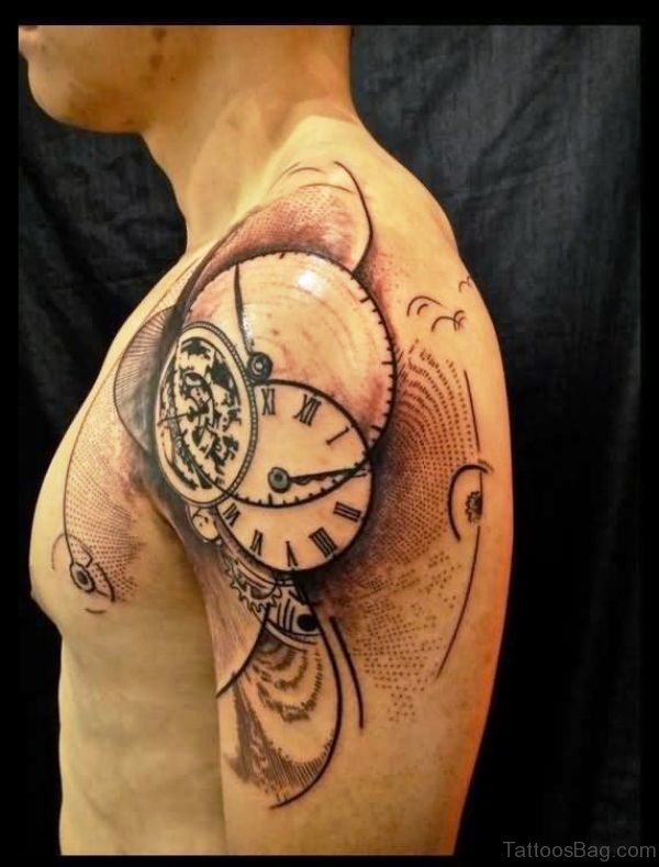Abstract Clock Shoulder Tattoo 