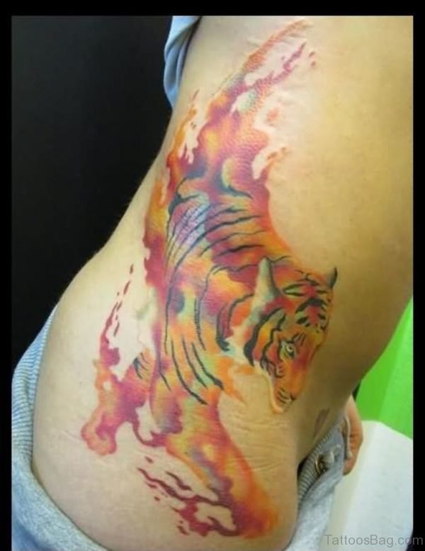 Abstract Tiger Tattoo On side Rib