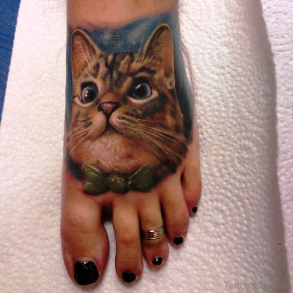 Adorable Cat Tattoo On Foot