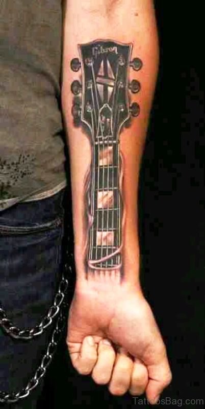 Adorable Guitar Tattoo On Forearm