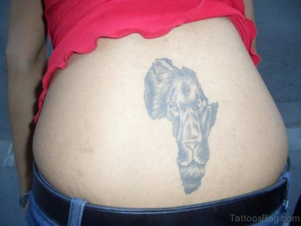 African Lion Face Tattoo On Lower Back